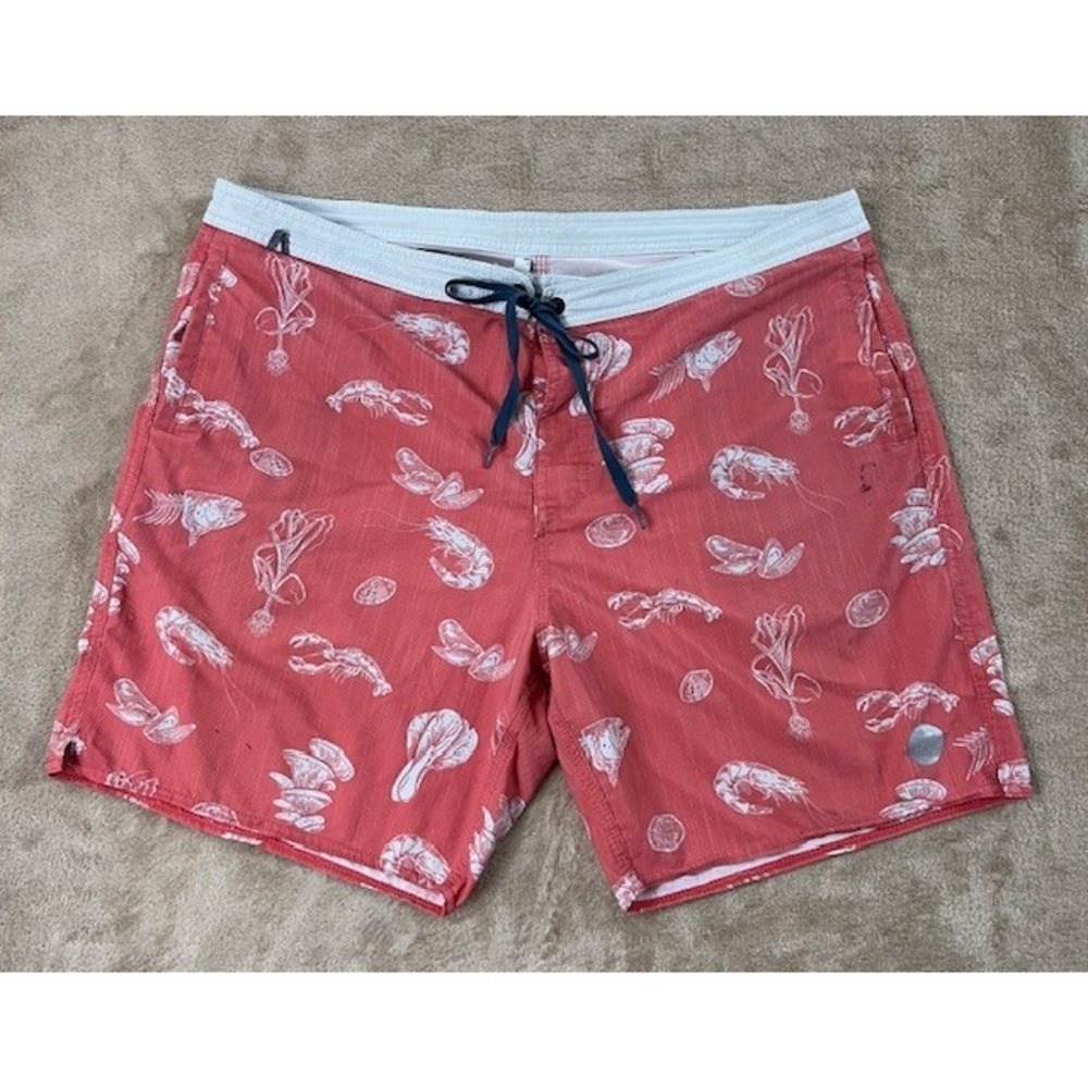 Roark BoardShorts size 36 Lobster Seafood Novelty Print‎ Red Has Stains Fair